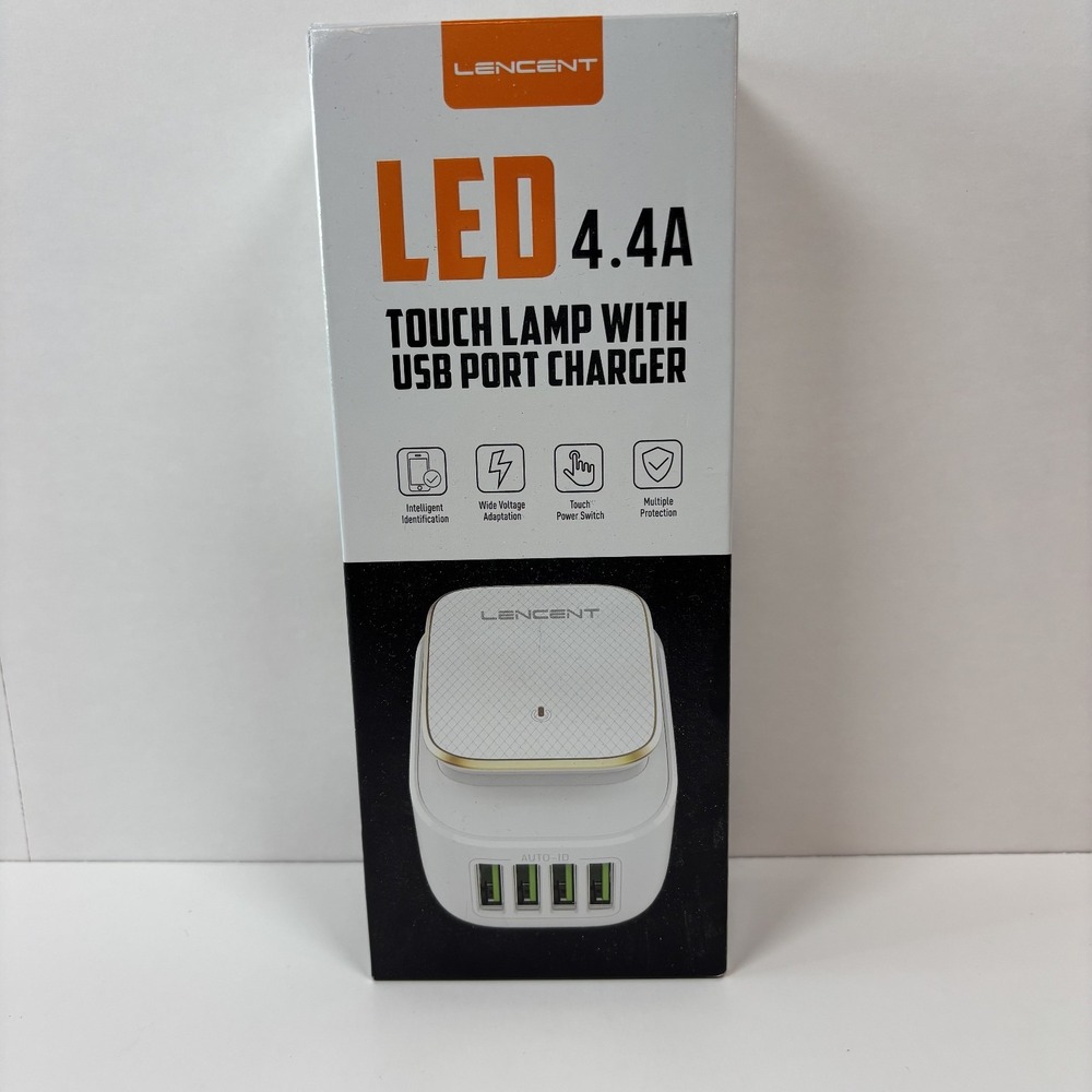 Lencent LED Touch Lamp USB Port Charger LED 4.4A Travel 4 Plug Type Options NIB